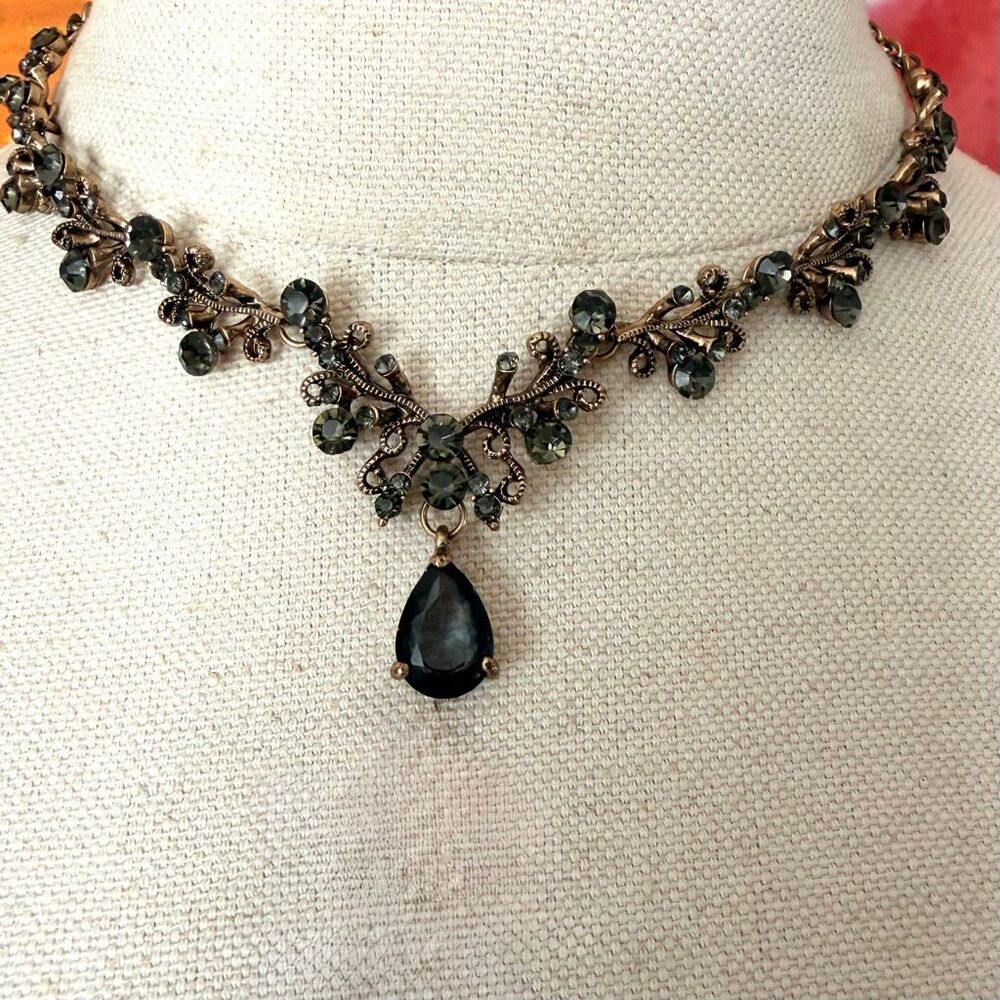 Vintage Green Crystal Vine Drop Necklace